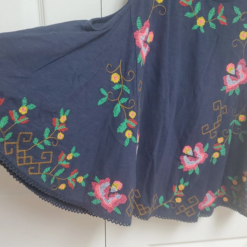 Free People Fun And Flirty Embroidered Top/Cobalt Blue Combo